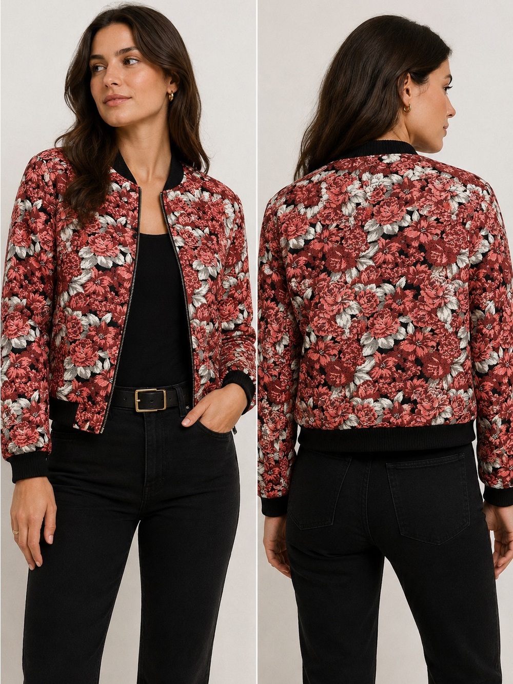 Sandro Paris Evora Floral Jacquard Bomber Jacket Size 1/US Small French Designer